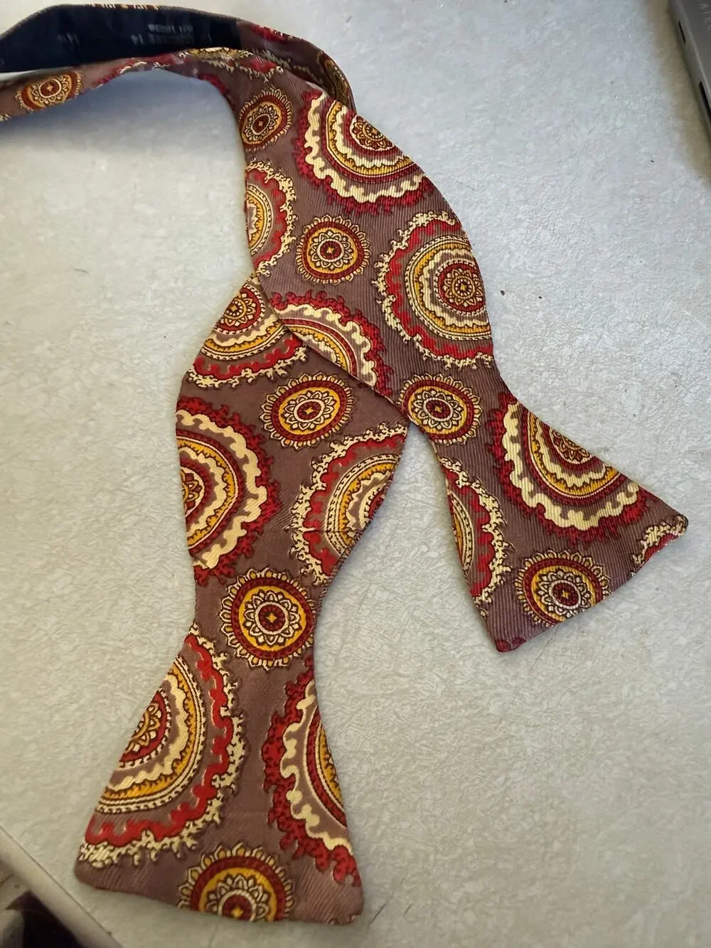 Vintage Brown Paisley Silk Bow Tie Adjustable